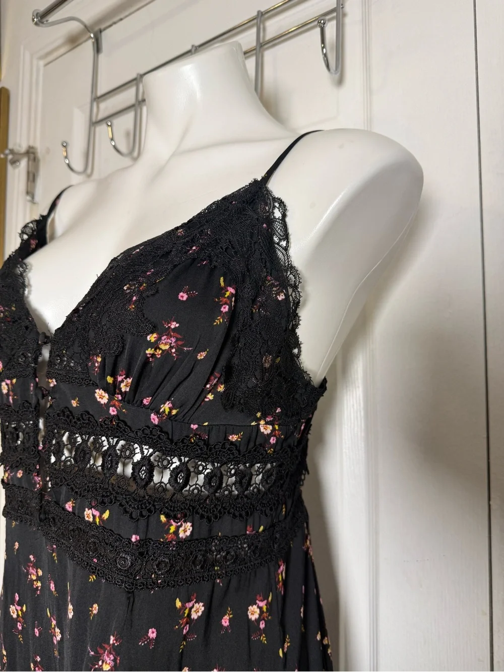 Free People Black Maxi Dress with Pink Floral Print